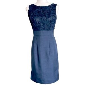 Tahari Blue Lace Sheath Dress Sz 2 Sleeveless Event Party Wedding Office Dress
